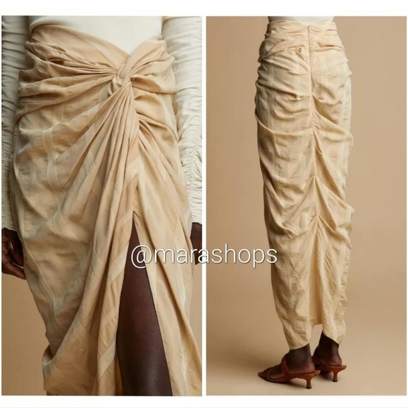 Khaite Louie Drape Beige Striped Skirt - Picture 2 of 6
